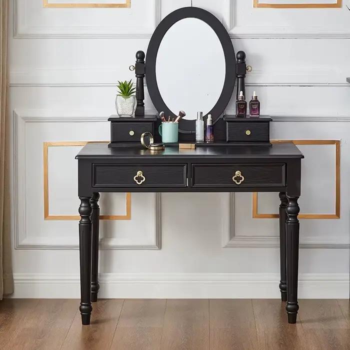 Filles noir miroir Coiffeuse tabouret accessoires Design moderne Coiffeuse rangement Chambre Coiffeu