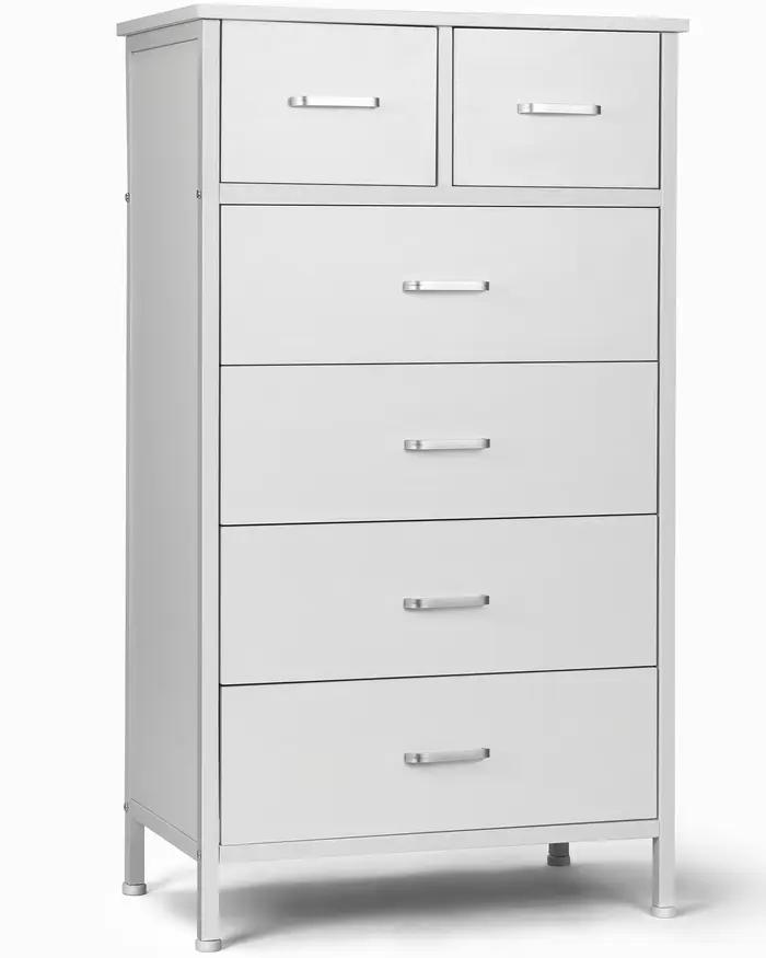 Commode de rangement avec cadre en acier, commode, armoire, blanc, 6 portes, MELfur ser, chambre à c