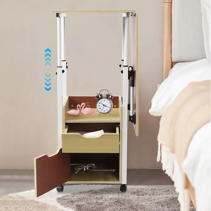 Bureau d'ordinateur Portable pliable avec roulettes, Table de chevet réglable en hauteur, Table de b