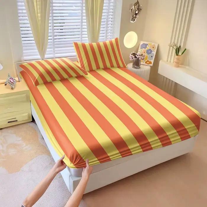 Parure de draps ajustés à rayures, sans garnissage, poches profondes flexibles pour la décoration mi