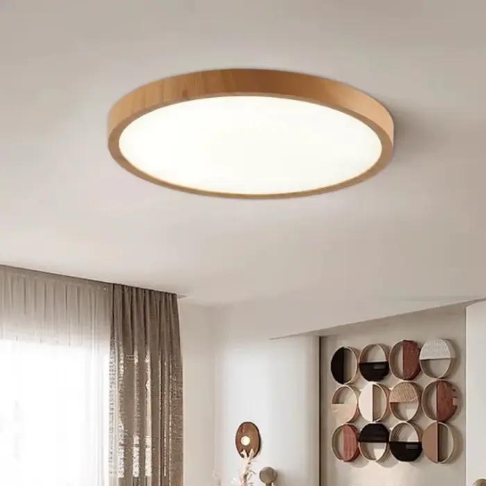 Plafond moderne à LEDs lumière circulaire ultra-mince Grain de bois noyer lumière décorative chambre