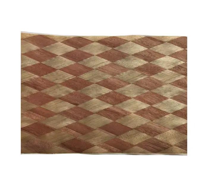 Placage en bois tissé à motifs de diamant 3D en noyer rouge + bois d'olive, taille décorative pour l