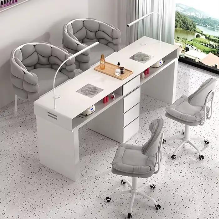 Table à ongles classique de luxe avec dessus en marbre moderne et léger, bureau à ongles nordique, T