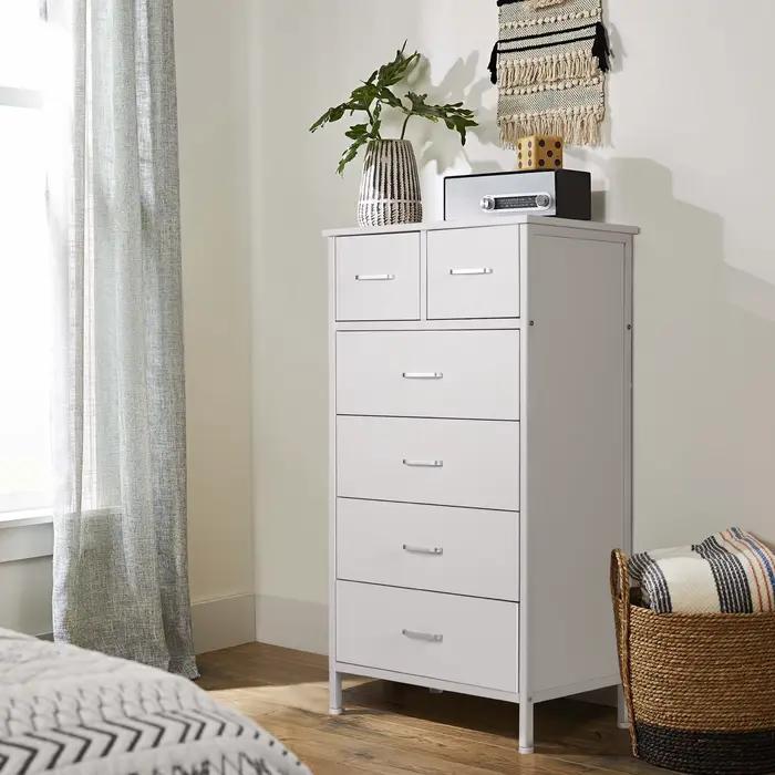 Commode de rangement avec cadre en acier, commode, armoire, blanc, 6 portes, MELfur ser, chambre à c