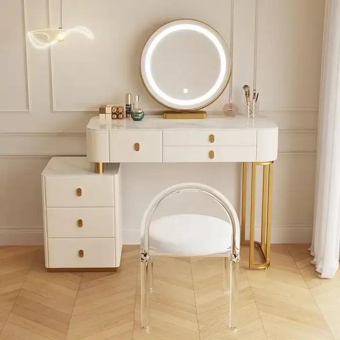 # Ensemble de Table de vanité de maquillage blanc moderne, avec miroir intelligent, dessus en ardois