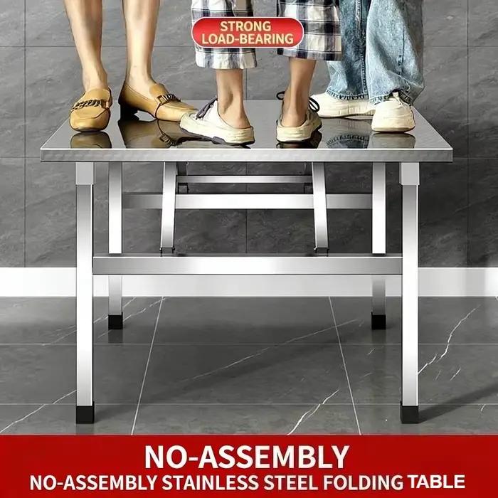 Table pliante en acier inoxydable, table à manger carrée pour la maison, portable pour l'extérieur,