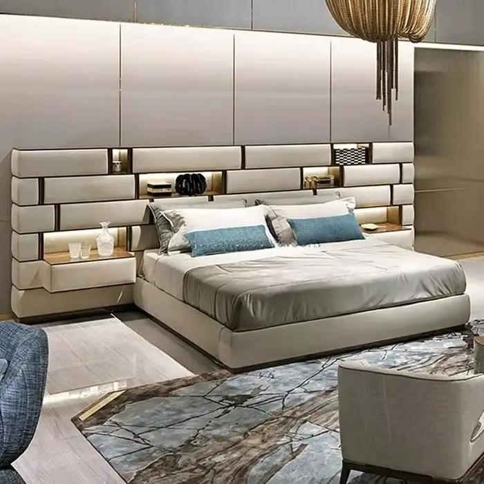 Offre spéciale de luxe lit King Size cinq étoiles hôtel ensemble de lit cadres de lit avec Table int