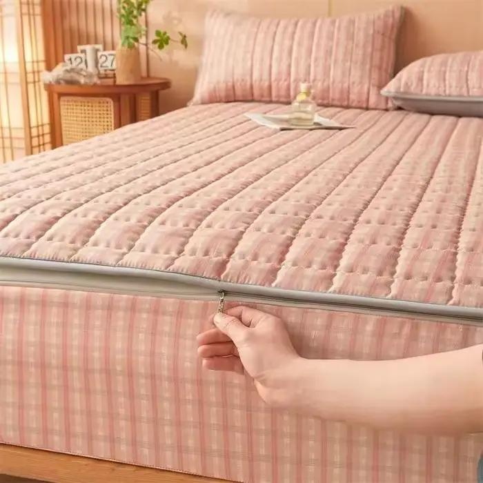 Housse de matelas entièrement fermée à Six côtés avec fermeture éclair, drap de lit épais matelassé