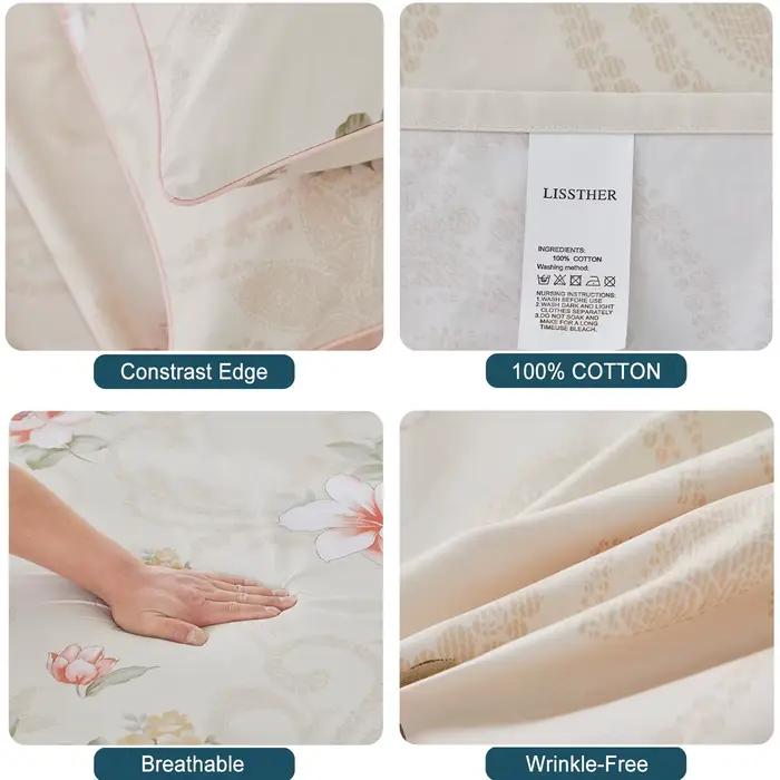Ensemble de housse de couette 100% coton égyptien 600TC, 3 pièces, motif Rose floraison, doux pour l