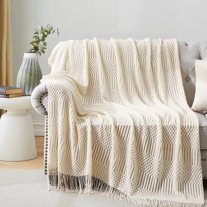 Blanc Boho jeter couvertures texturées grandes couvertures tricotées épais Vintage luxe jeter couvre