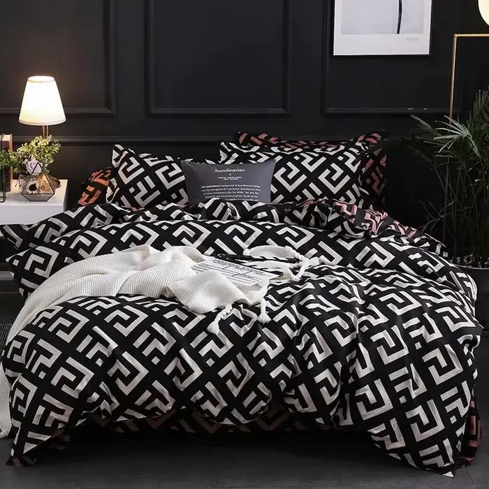 Parure de lit de luxe noire avec taie d'oreiller, ensemble de housse de couette, linge de lit, simpl