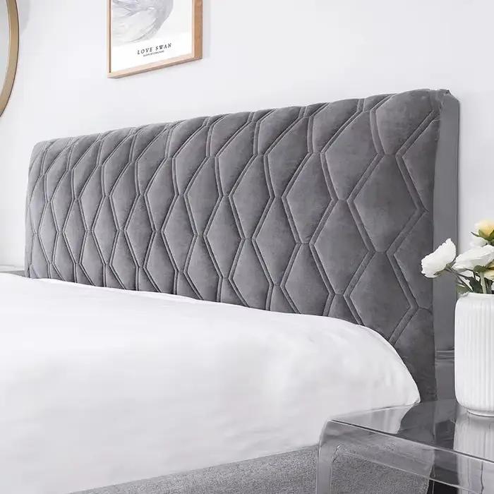 Housse de tête de lit matelassée en peluche épaisse de luxe, couleur unie, gris, tout compris, houss