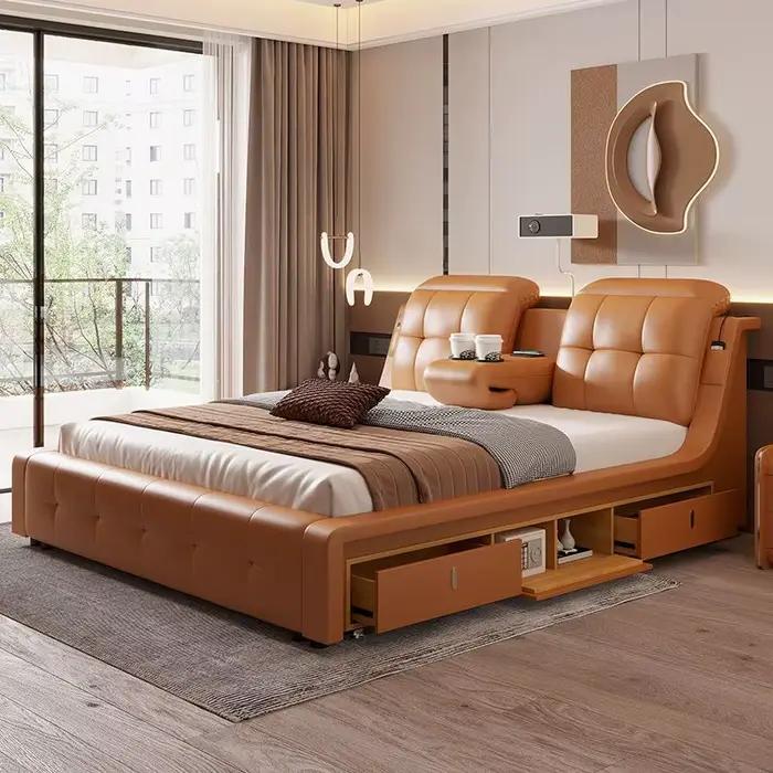 Cadre De lit fantaisie tiroir cadre rembourré salon De couchage lit rangement multifonctionnel Meubl