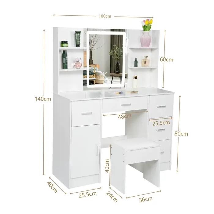 Table de maquillage avec égouts de proximité, ensemble de bureau de vanité avec étagères, commode et