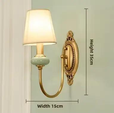 Applique murale en tissu américain en cuivre, lampe en céramique américaine, pour chambre à coucher,