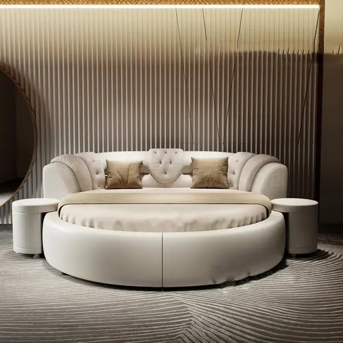 Grand Lit Double Rond de Style Européen Moderne et Minimaliste, Mobilier de Luxe pour Chambre à Couc