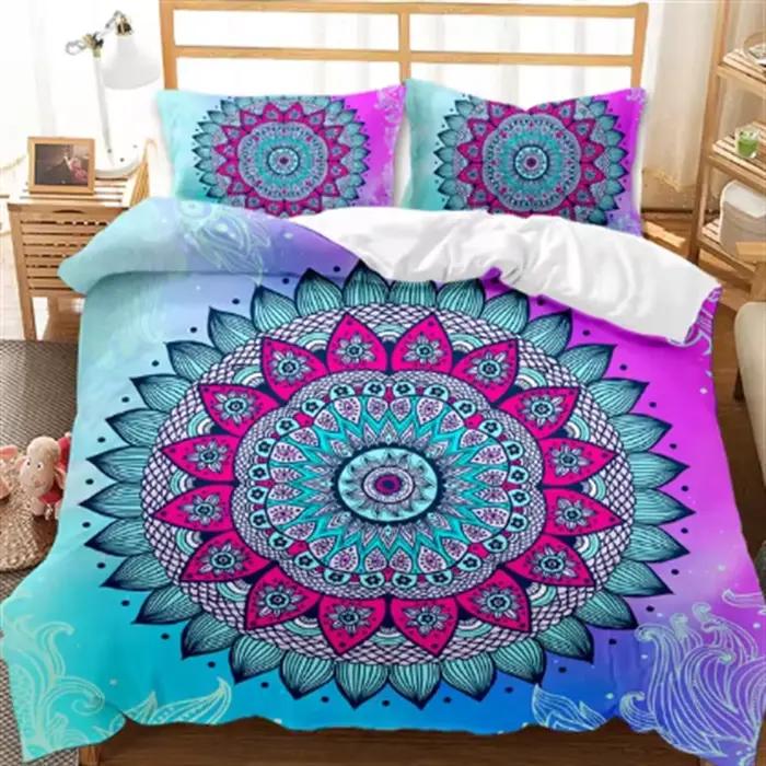 Ensemble de housse de couette bohème Mandala Twin Queen King pleine taille, parure de lit bleue Boho