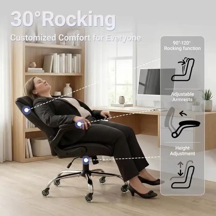Chaise de bureau grande et haute pour personnes corpulentes, chaise de bureau exécutive en cuir PU à