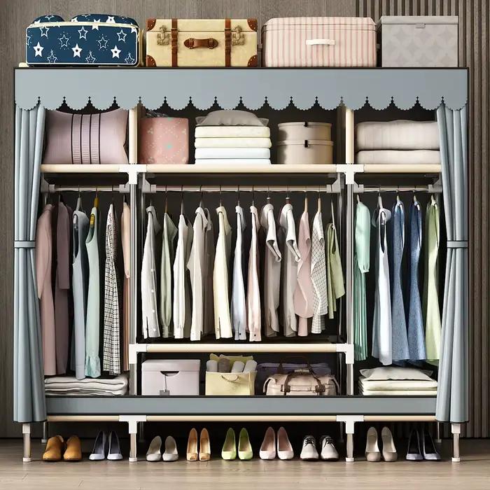 Rangement non tissé à double tige imperméable : armoire en tissu durable et minimaliste avec un larg