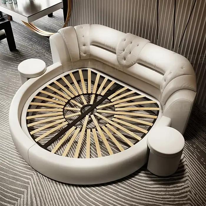 Grand Lit Double Rond de Style Européen Moderne et Minimaliste, Mobilier de Luxe pour Chambre à Couc