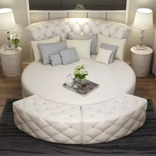 Lit rond moderne pour chambre à coucher, décoration pour adolescentes, lit pour 2 personnes, cadre d
