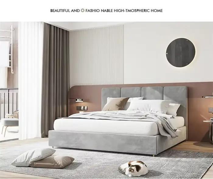 Lit double rembourré avec tête de lit, cadre de lit, pour chambre à coucher, salon, sommier, accesso