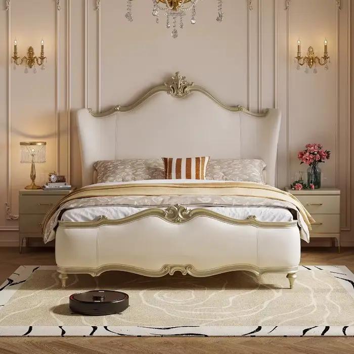 Lits De Chambre à coucher esthétiques, lit français rembourré à double cadre, luxe, grande princesse