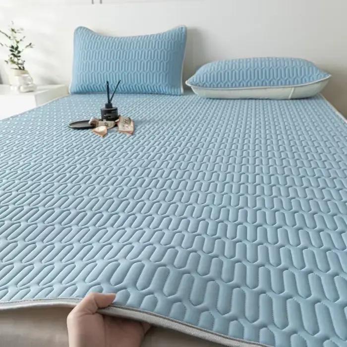 Parure de lit rafraîchissante avec taies d'oreiller, housse matelassée en soie glacée et Latex, resp