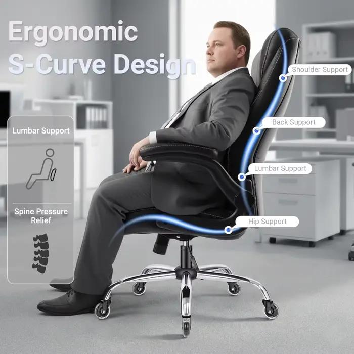 Chaise de bureau grande et haute pour personnes corpulentes, chaise de bureau exécutive en cuir PU à