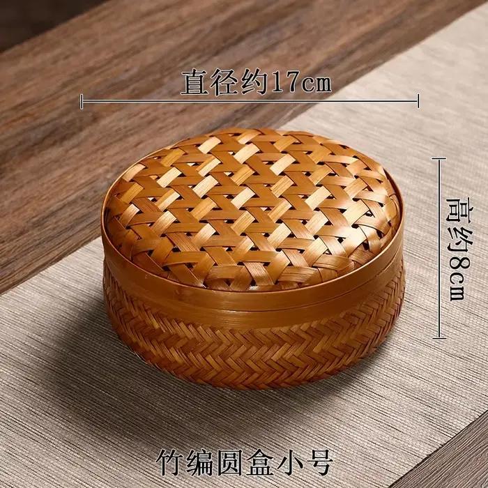 Boîte de rangement ronde en bambou faite à la main avec couvercle, organisateur anti-poussière pour