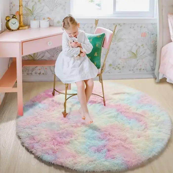 Tapis rond en peluche Super doux, blanc moelleux, pour Salon, décoration de maison, chambre d'enfant