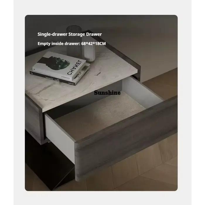 Table de chevet minimaliste en bois massif TS, table de chevet design avec plateau en marbre naturel
