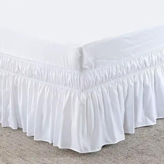 1 jupe de lit élégante unie à volants avec housse de lit ajustable élastique multi-tailles, ensemble