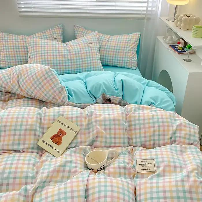Parure de lit Style écossais, housse de couette, taie d'oreiller, drap de lit, pour la maison, simpl
