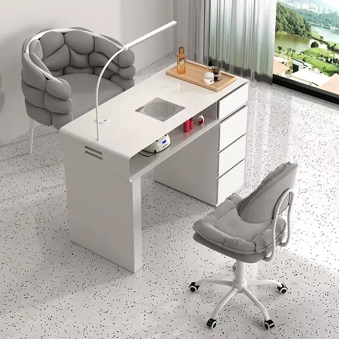 Table à ongles classique de luxe avec dessus en marbre moderne et léger, bureau à ongles nordique, T