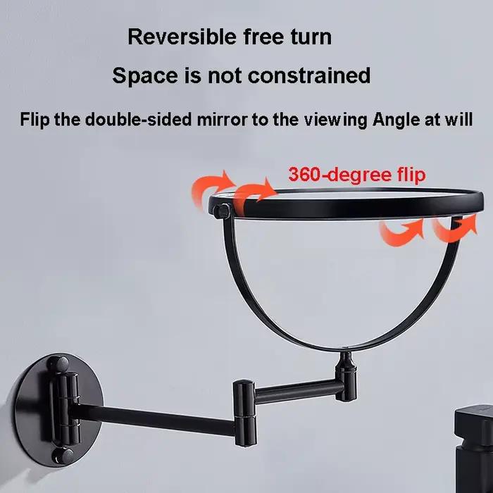 Miroir Circulaire Double Face Rétractable avec Cadre localité ou Noir, Rotation Résistante à 360 °,