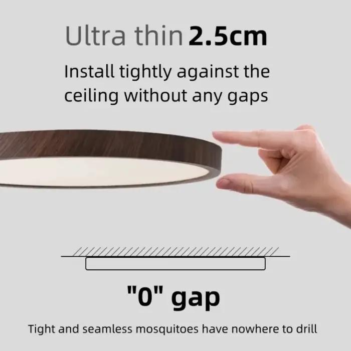 Plafond moderne à LEDs lumière circulaire ultra-mince Grain de bois noyer lumière décorative chambre