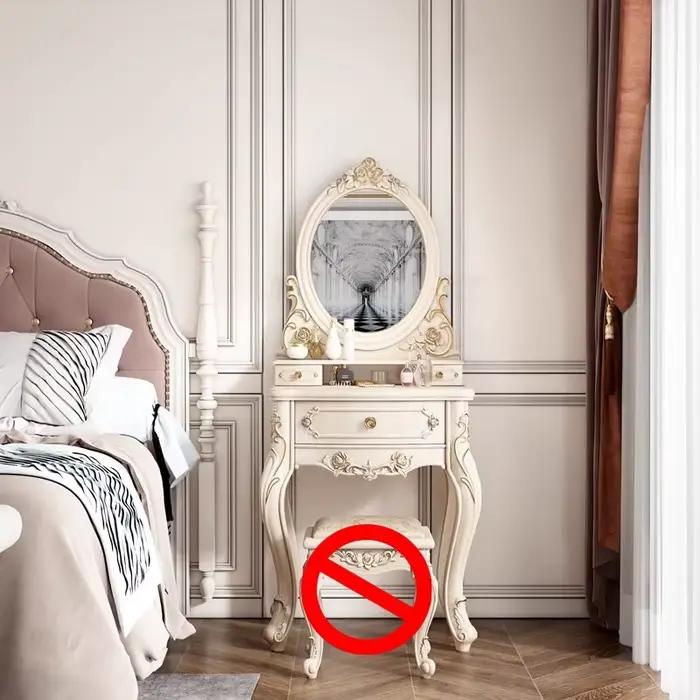 Coiffeuse de chambre à coucher de style français européen pour fille avec miroir LED et chaise, mobi