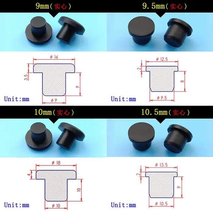 Bouchons de trous en Silicone solide noir, 2-14mm, Type T, bouchon d'étanchéité en caoutchouc, couve