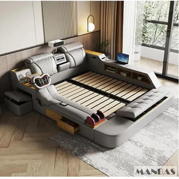 Lit intelligent Tech Smart - Le lit multifonctionnel ultime avec cuir véritable, massage, haut-parle