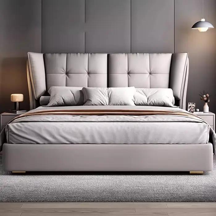 Tête de lit design nordique unique avec support de jambe de lit, organisateur multifonctionnel et ra