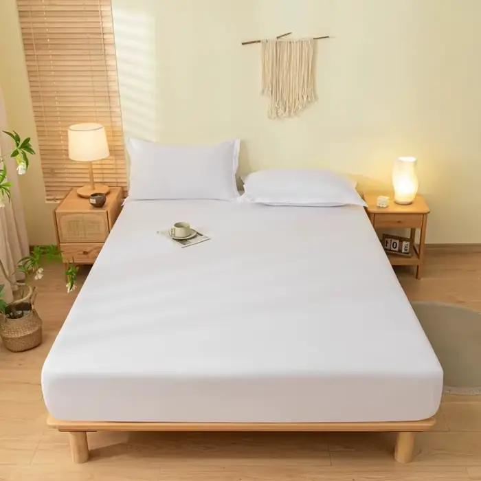 Ensemble de draps-housses brossés de couleur unie, avec 2 taies d'oreiller, housse de protection de