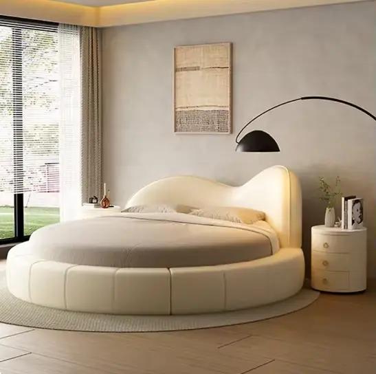 Lit de style européen minimaliste blanc crème de luxe avec tête de lit française, accessoires de cha
