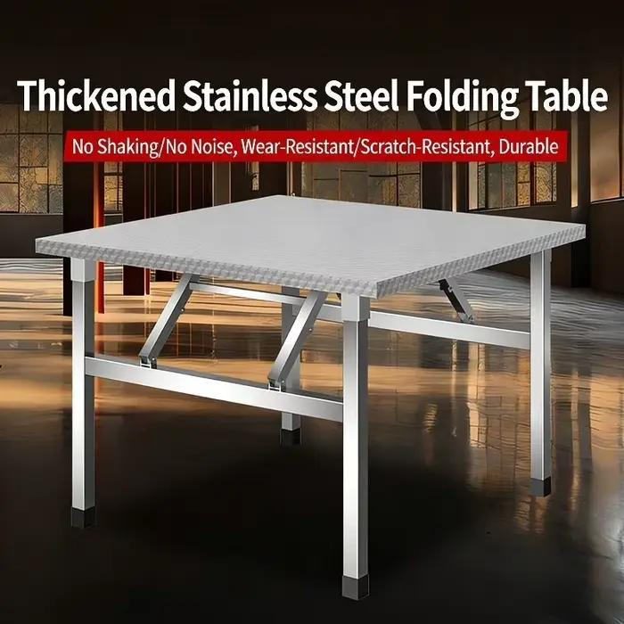 Table pliante en acier inoxydable, table à manger carrée pour la maison, portable pour l'extérieur,