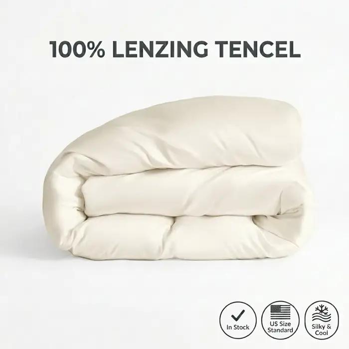 Housse de couette 100 % Lyocell soyeuse, blanc ivoire luxueux, 800 fils, pour le marché américain et