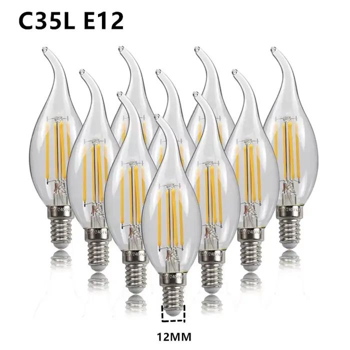 Ampoule LED C35 E14 E12 E27 220V 110V, variable 2W 4W 6W, bougie à économie d'énergie, lumière à Fil