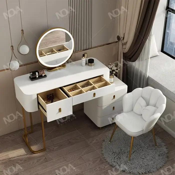 # Ensemble de Table de vanité de maquillage blanc moderne, avec miroir intelligent, dessus en ardois