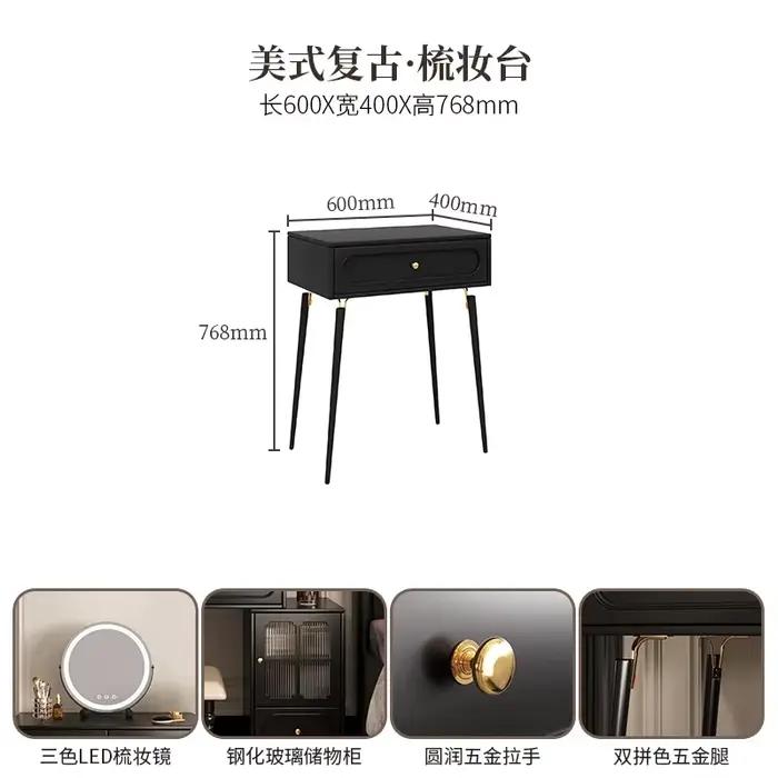 Dressing de chambre à coucher extensible avec tiroir d'angle noir chaise élégante miroir élégant mur