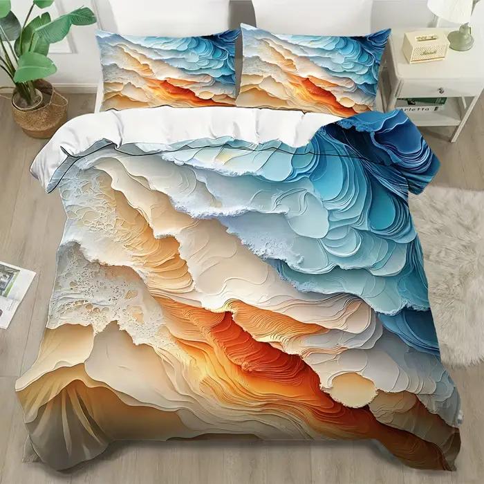 Ensemble de housse de couette en blocs de couleurs abstraites, ensemble de literie imprimé en 3D, do