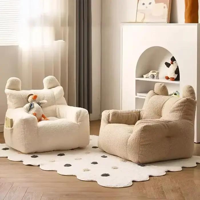 Canapé paresseux pour enfants – Tissu en coton et lin doux avec housse amovible et lavable, parfait